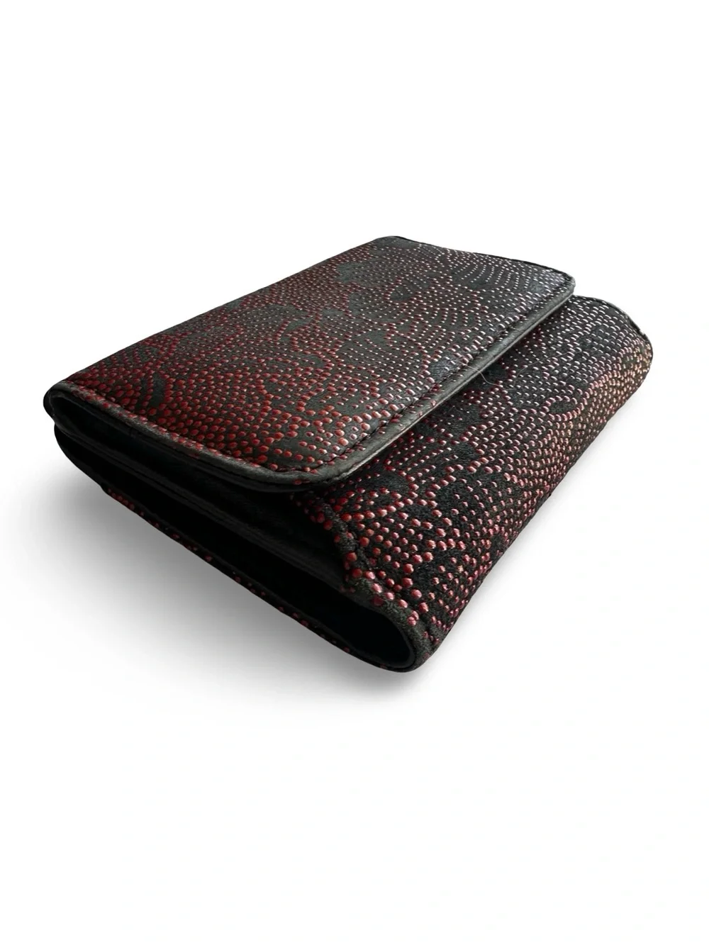 NWT Japanese Koshu Inden Deerskin Lacquer Wallet Red Hana Karakusa
